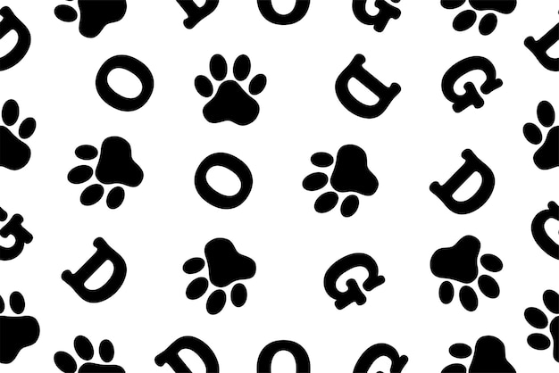Vector el fondo de la palabra perro y la impresión de la pata ilustración vectorial sobre un fondo blanco