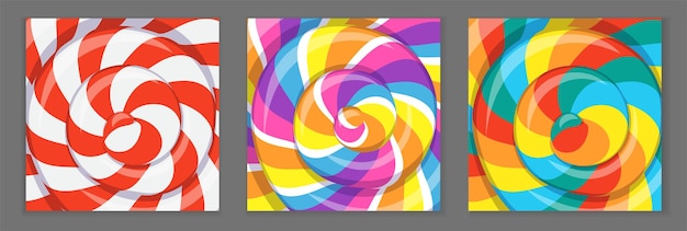 Vector fondo de paleta de colores con carteles de rayas de arco iris con patrón de caramelo de lechón retorcido