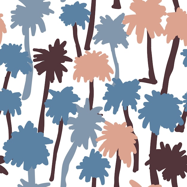 Fondo de palma de hojas exóticas Patrón tropical transparente creativo con palmera Telón de fondo floral de verano Diseño de estilo Doodle para cubierta de envoltura de superficie de impresión textil de tela