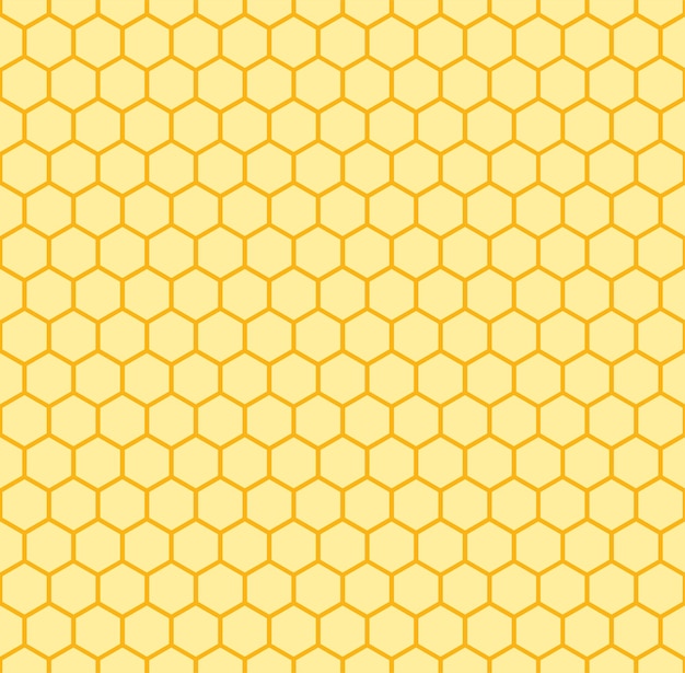 Fondo de panal sin costuras. fondo amarillo con hexágonos. textura vectorial para productos de miel.