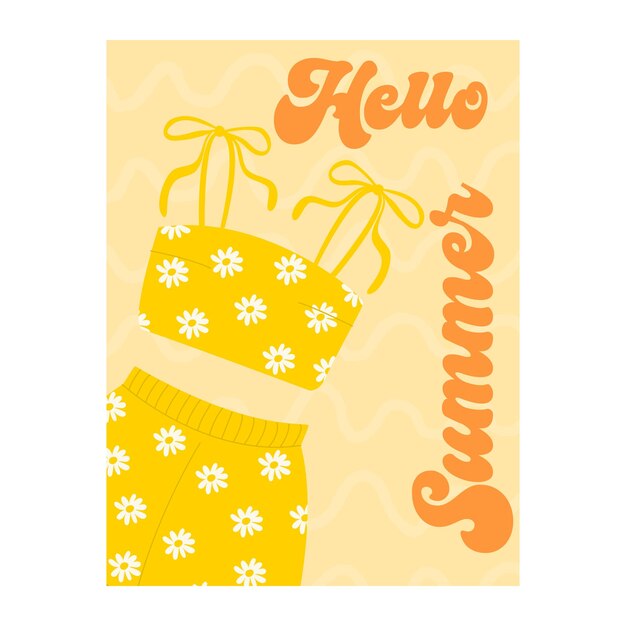 Vector fondo de pancarta de verano con ropa de verano y letras hola verano pancarta o cartel de verano