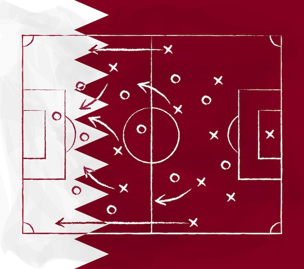 Fondo panorámico de la bandera de fútbol de las tácticas de fútbol de la Copa Mundial de Qatar 2022 Vector