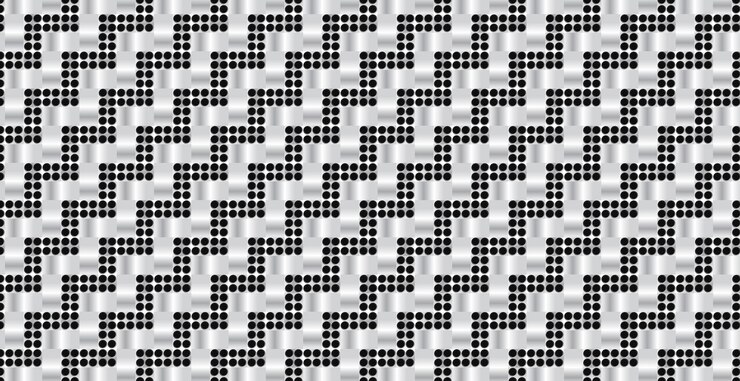 Vector fondo panorámico de mimbre de metal plateado, repitiendo elementos perforados - vector