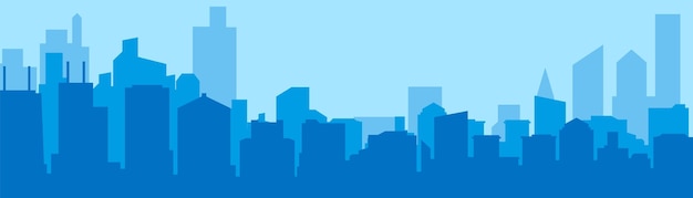 Fondo panorámico del paisaje urbano en azul horizonte urbano de la ciudad con edificios horizonte urbano del paisaje urbano siluetas de edificios horizonte panorámico de la ciudad