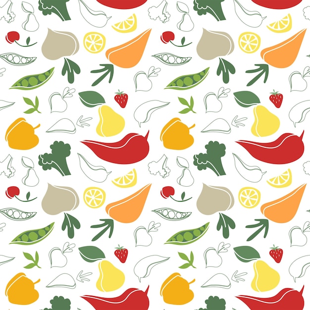 Fondo de pantalla de alimentos saludables Patrón sin costuras con frutas y verduras frescas