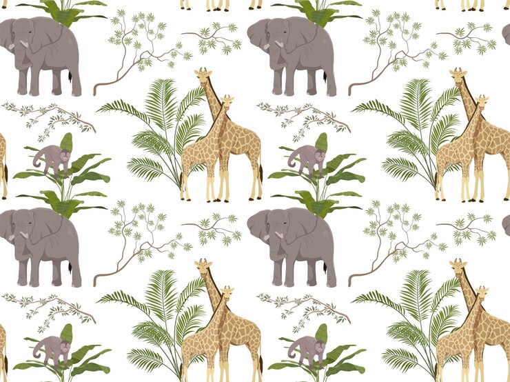 Vector fondo de pantalla de animales de la selva de patrones sin fisuras