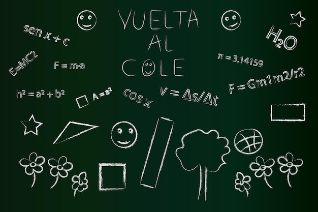 Fondo de pantalla en concepto de regreso a clases con fórmulas y figuras geométricas Vuelta al cole