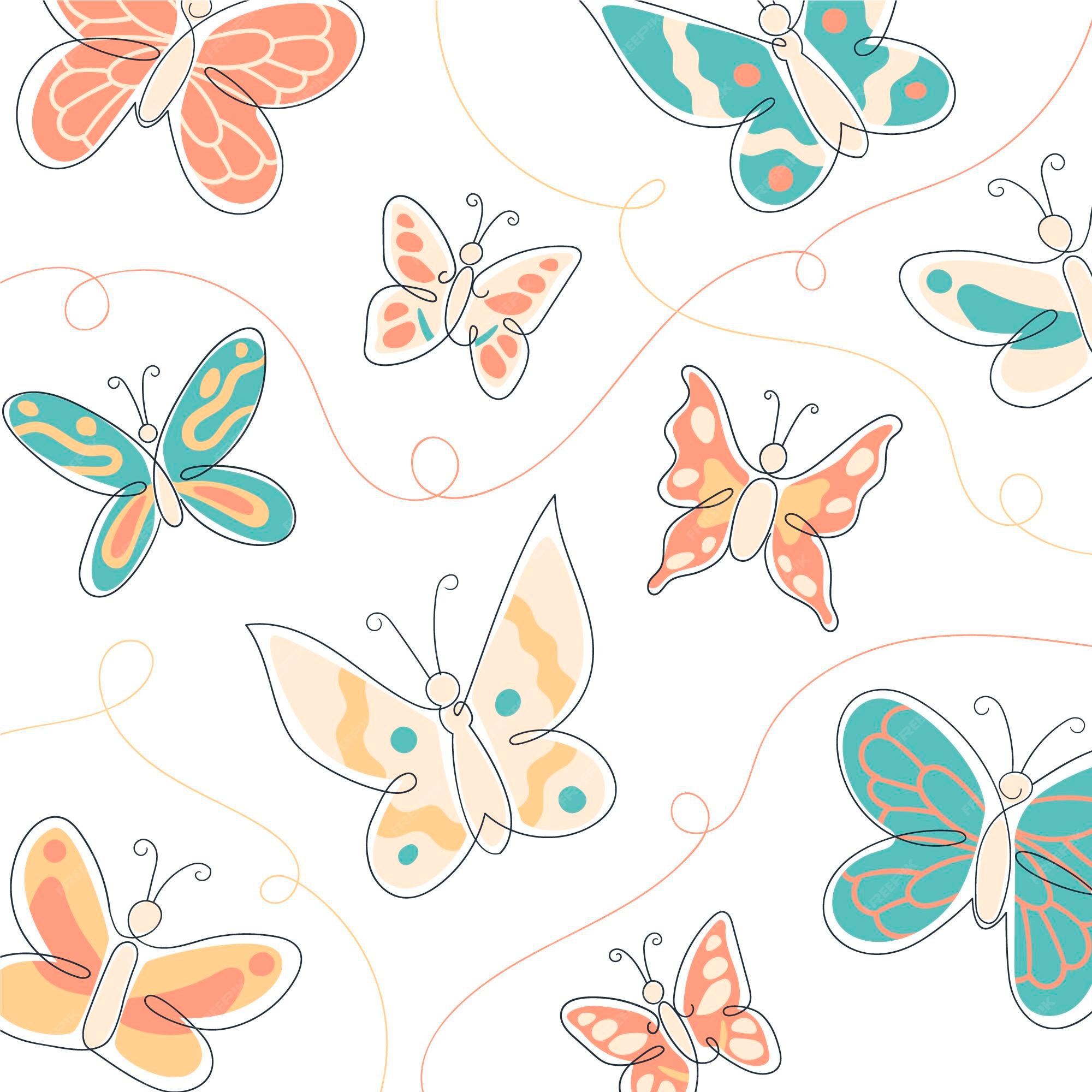 Fondo de pantalla con contorno de mariposa dibujado a mano | Vector Premium