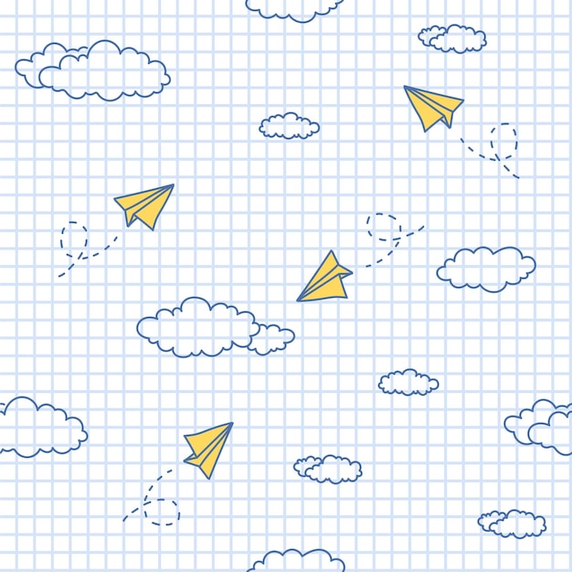 Vector fondo de pantalla sin costuras de la escuela vectorial con aviones y nubes