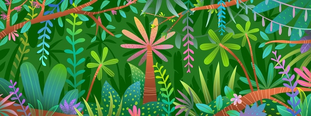 Vector fondo de pantalla dibujado a mano de naturaleza de selva tropical exótica