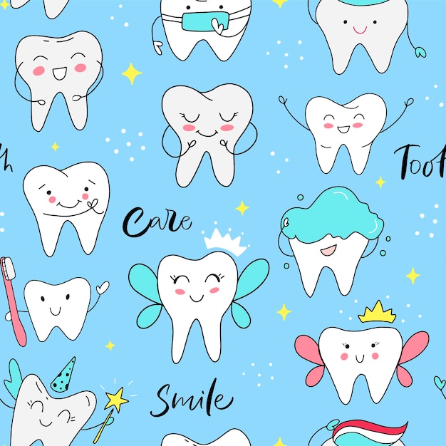 Un fondo de pantalla de dientes que dice cuidado y sonrisa en él.