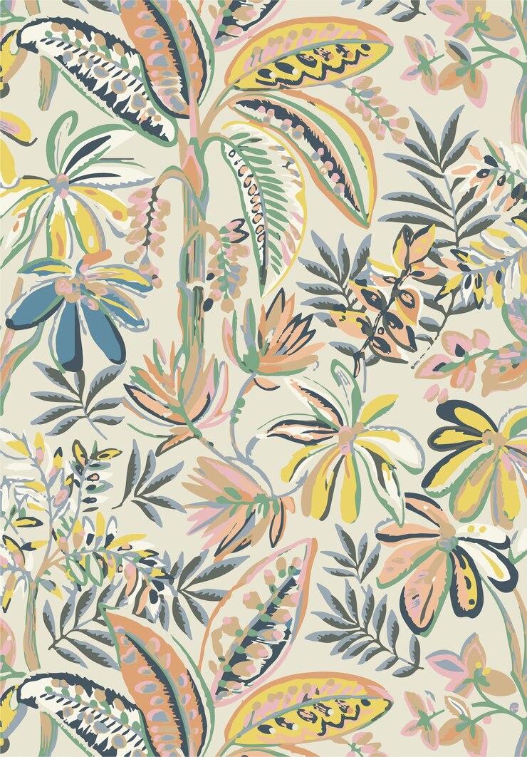 un fondo de pantalla con flores y hojas de colores