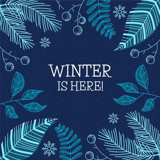 Fondo de pantalla con hojas de invierno y mensaje de invierno está aquí