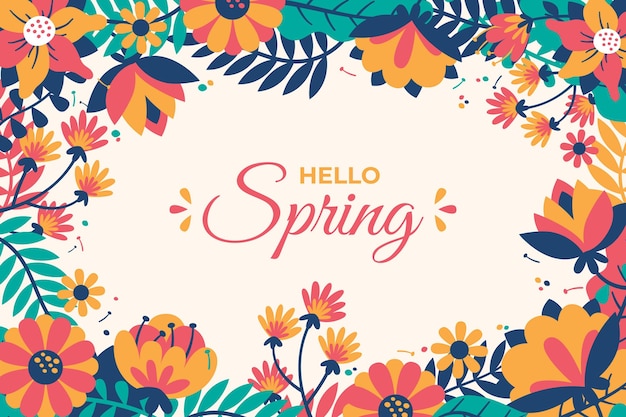 Vector fondo de pantalla de hola primavera dibujado a mano