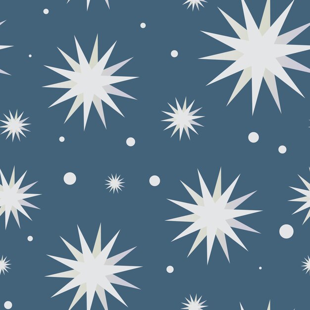 Fondo de pantalla de invierno con copos de nieve y estrellas sobre un fondo oscuro