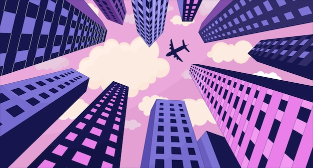Fondo de pantalla lofi Avión volando sobre edificios de gran altura