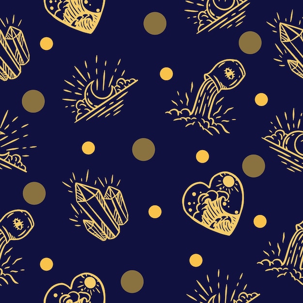 Fondo de pantalla de objeto de crema de círculo de patrones sin fisuras de oro abstracto con diseño en azul oscuro