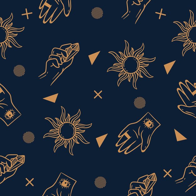 Fondo de pantalla de objeto naranja de patrones sin fisuras de decoración de tarot naranja aleatorio de miedo en azul oscuro
