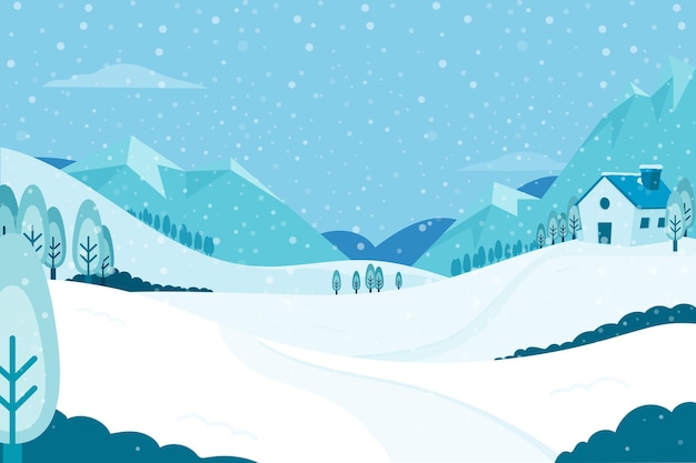 Vector fondo de pantalla de paisaje de invierno dibujado