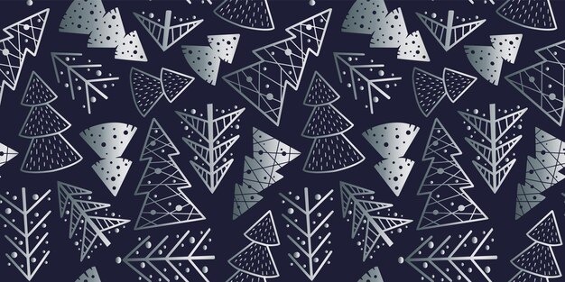 Fondo de pantalla de patrones sin fisuras con bosque de Navidad para vacaciones de año nuevo Árbol de plata para diseño