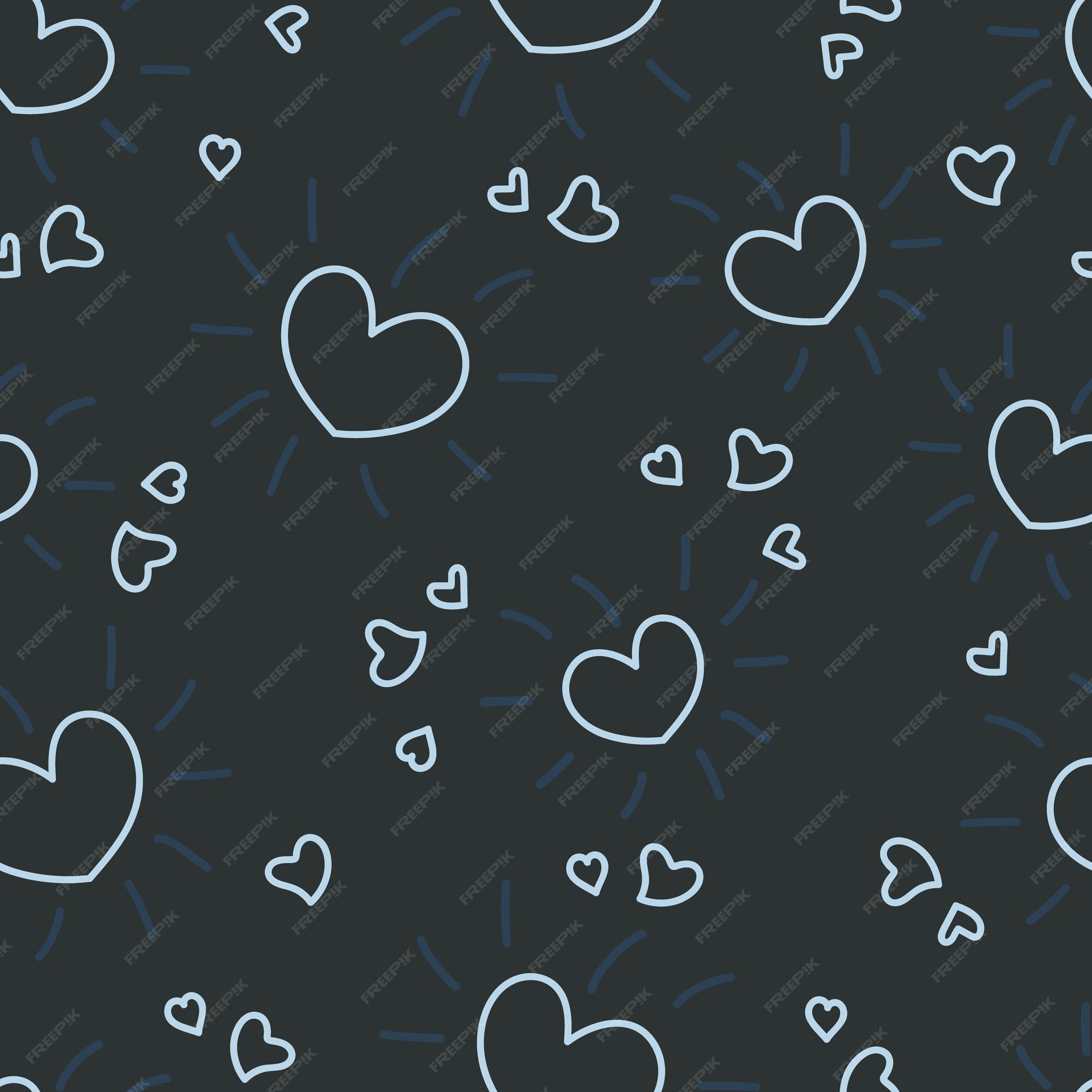 Fondo de pantalla de patrones sin fisuras de doodle de corazón sobre fondo negro | Vector Premium Fondo de pantalla de patrones sin fisuras de doodle de corazón sobre fondo negro | Vector Premium