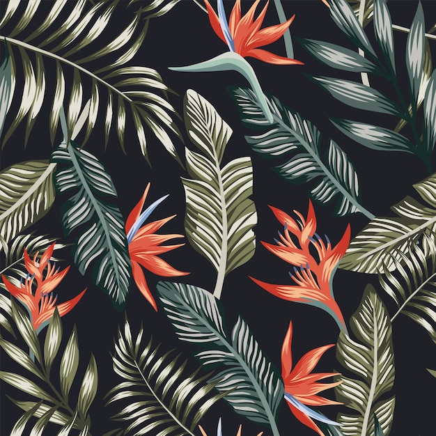 Fondo de pantalla de patrones sin fisuras de flores tropicales de hojas de palma