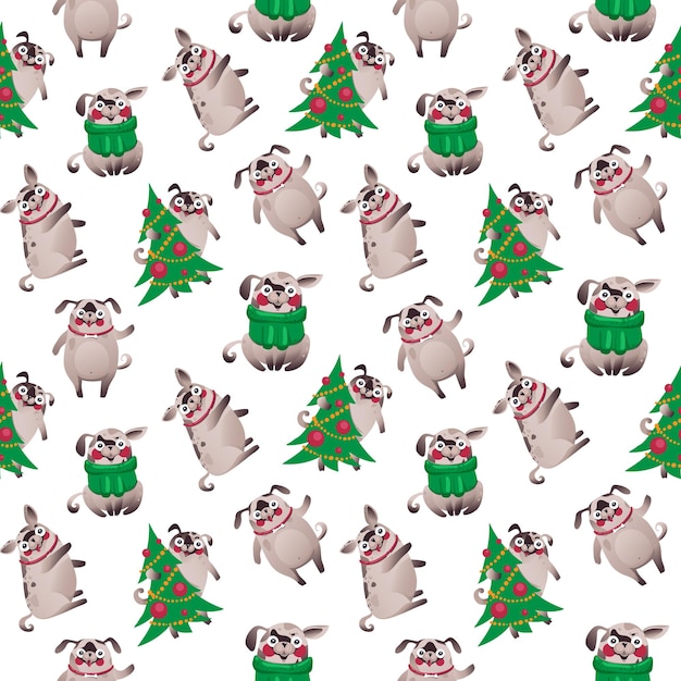 Fondo de pantalla de perros de Navidad, perros de carácter lindo, vector EPS 10