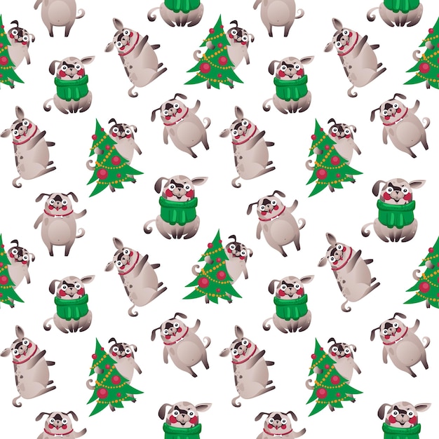 Fondo de pantalla de perros de navidad, perros de carácter lindo, vector eps 10