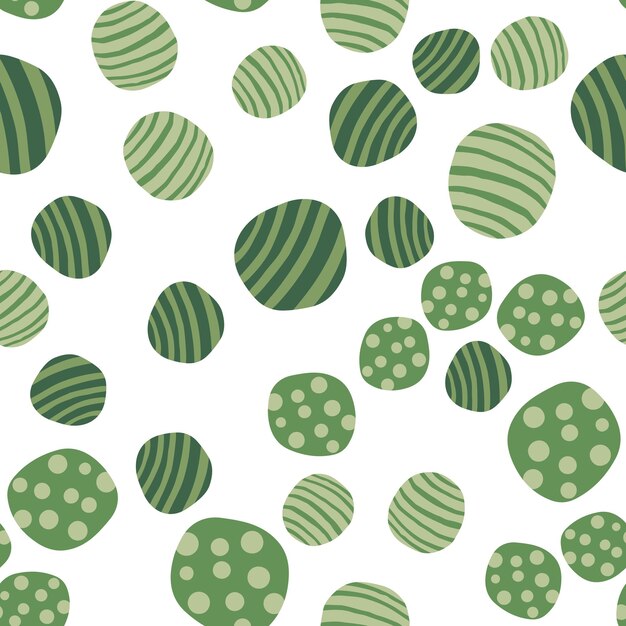 Fondo de pantalla de piedras verdes dibujadas a mano. Patrón sin fisuras de guijarros. Fondo de textura punteada geométrica abstracta. Ilustración vectorial