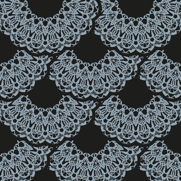 Fondo de pantalla en una plantilla de estilo vintage elemento floral indio ornamento gráfico para embalaje de tela de papel tapiz envoltura ornamento floral abstracto chino azul y negro