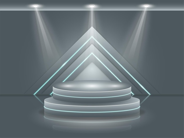 Fondo de pantalla de podio 3d con formas geométricas 3d y reflector Vector Gratis