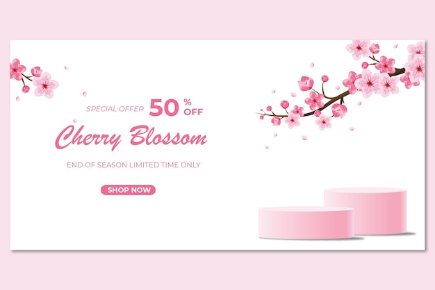 Vector fondo de pantalla de podio con flor de cerezo
