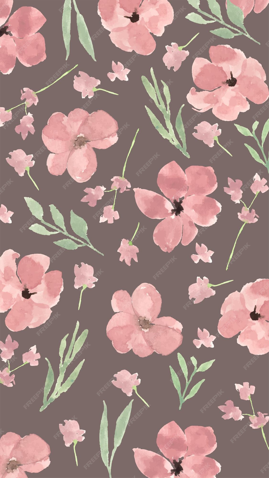 Fondo de pantalla de teléfono estético floral rosa pastel vintage acuarela  | Vector Premium