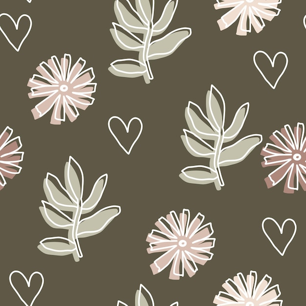 Fondo de pantalla transparente verde garabato dibujado a mano con flores lindo patrón de vector de línea blanca para papel