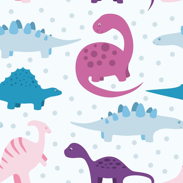 Fondo de pantalla de vector con lindos dinosaurios de dibujos animados Dibujo vectorial para ropa de bebé