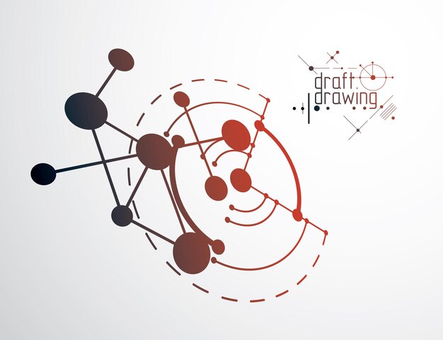 Fondo de pantalla de vector de tecnología de ingeniería hecho con círculos y líneas. Fondo abstracto de dibujo técnico. Ilustración gráfica de arte.