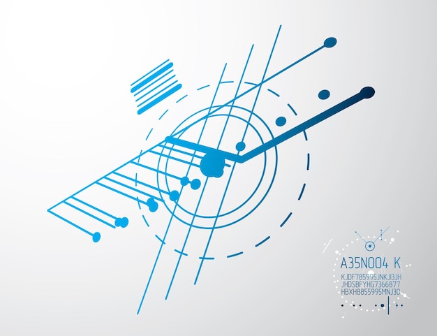 Fondo de pantalla de vector de tecnología de ingeniería hecho con círculos y líneas. Fondo abstracto de dibujo técnico. Ilustración gráfica de arte.