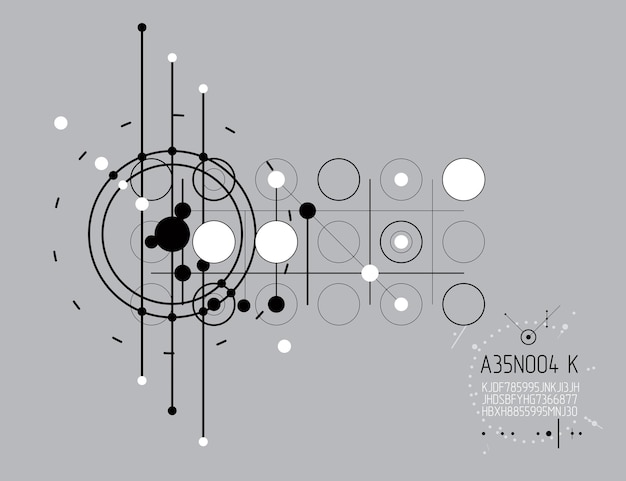 Fondo de pantalla de vector de tecnología de ingeniería hecho con círculos y líneas. Fondo abstracto de dibujo técnico. Ilustración gráfica de arte.