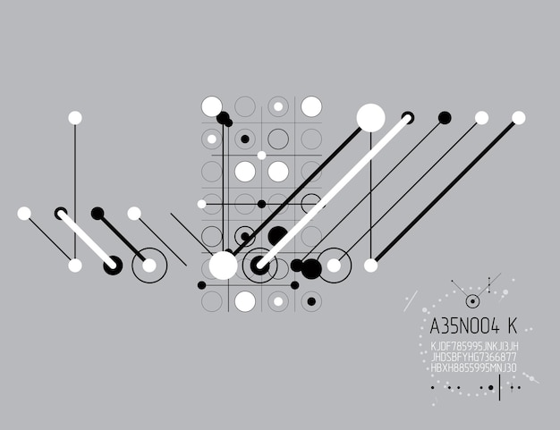 Fondo de pantalla de vector de tecnología de ingeniería hecho con círculos y líneas. Fondo abstracto de dibujo técnico. Ilustración gráfica de arte.