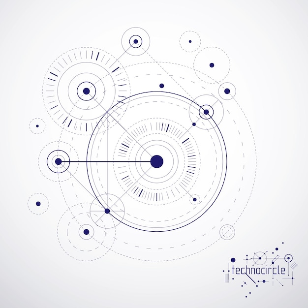 Fondo de pantalla de vector de tecnología de ingeniería hecho con círculos y líneas. Fondo abstracto de dibujo técnico.