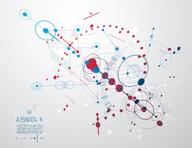 Fondo de pantalla de vector tecnológico de ingeniería hecho con círculos y líneas. La composición geométrica moderna se puede utilizar como plantilla y diseño. Antecedentes técnicos abstractos.