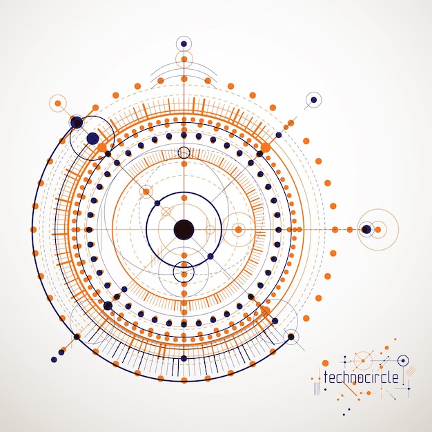 Vector fondo de pantalla de vector tecnológico de ingeniería hecho con círculos y líneas. la composición geométrica moderna se puede utilizar como plantilla y diseño. antecedentes técnicos abstractos.