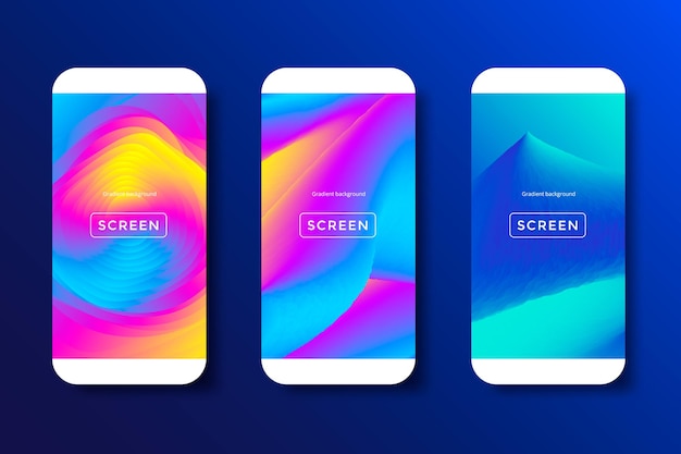 Vector fondo de pantalla vibrante degradado establecido para teléfonos inteligentes y teléfonos móviles.