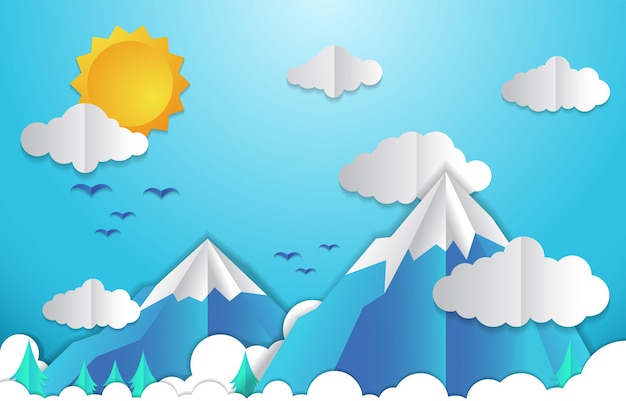 Fondo De Papercut De Cielo Azul De Montaña