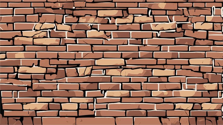 Vector fondo de pared de ladrillo ilustración de la textura de la pared de llano dañada de una vieja pared de piedra con grietas