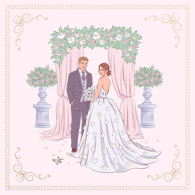 Vector fondo de pareja de boda vector dibujado a mano