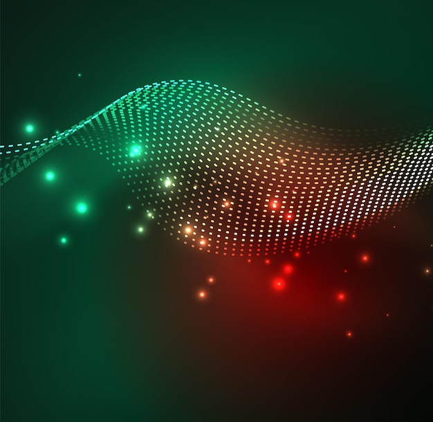 Fondo de partículas de onda vectorial Onda digital iluminada 3D de partículas brillantes Ilustración de vector futurista y tecnológico Elemento moderno HUD