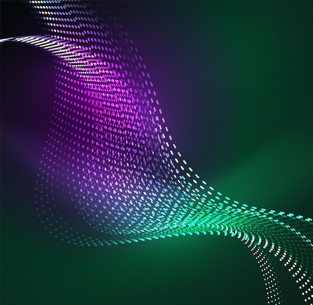 Fondo de partículas de onda vectorial Onda digital iluminada 3D de partículas brillantes Ilustración de vector futurista y tecnológico Elemento moderno HUD
