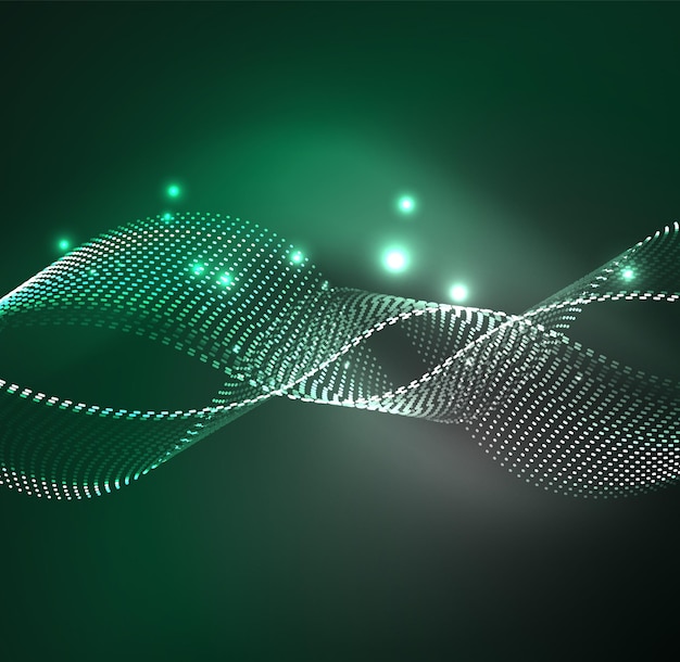 Fondo de partículas de onda vectorial Onda digital iluminada 3D de partículas brillantes Ilustración de vector futurista y tecnológico Elemento moderno HUD