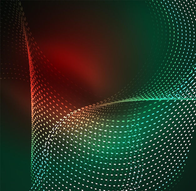 Fondo de partículas de onda vectorial Onda digital iluminada 3D de partículas brillantes Ilustración vectorial futurista y tecnológica Elemento moderno HUD